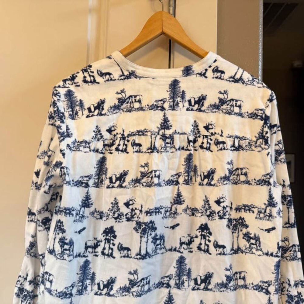 Women’s Blue/White Cotton Forest Theme Tunic Long Sleeve Flannel Top-Size S(6-8) - Picture 9 of 10